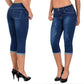 Rippede capris-jeans med opprullet kant