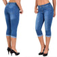 Rippede capris-jeans med opprullet kant