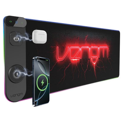 ⏰🎁LED-spillbord med trådløs lading | USB-C- og USB-A-porter | Forlenget musematte på 800 x 300 mm