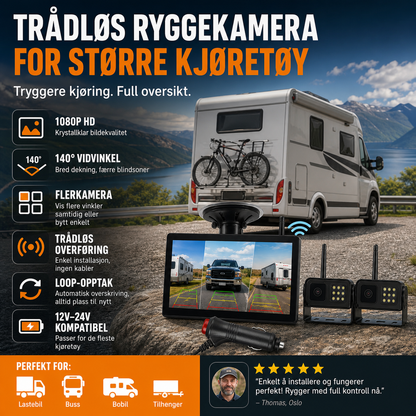 🚛 Trådløst ryggekamerasystem – 1080P HD, delt skjerm, 140° vidvinkel. Det perfekte valget for lastebiler og bobiler! 📡✨