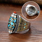 Classic Design Geometric Blue-Yellow Adjustable Rotating Ring