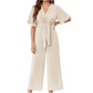 ⏰🎁Elegant V-hals jumpsuit med vid midje og slips for kvinner
