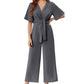 ⏰🎁Elegant V-hals jumpsuit med vid midje og slips for kvinner