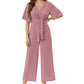 ⏰🎁Elegant V-hals jumpsuit med vid midje og slips for kvinner
