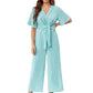 ⏰🎁Elegant V-hals jumpsuit med vid midje og slips for kvinner