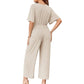 ⏰🎁Elegant V-hals jumpsuit med vid midje og slips for kvinner