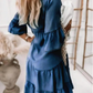 👗Sommerkjole med V-hals og volanger - lett sommerkjole i denimlook