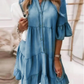 👗Sommerkjole med V-hals og volanger - lett sommerkjole i denimlook