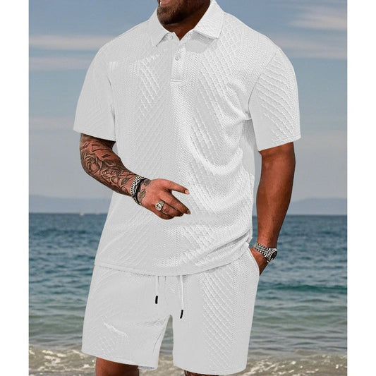 🔥Siste dags salg, 60 % rabatt! To-delt herresett i diamantstrukturert design: kortermet skjorte med krage og shorts med snøring.
