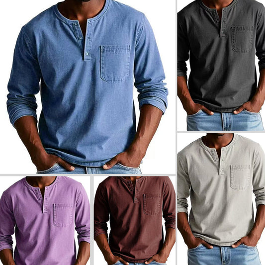 🔥Ny 50% rabatt Hot Sale🔥Herremote Vintage-skjorte med lange ermer og lommer med slitasje