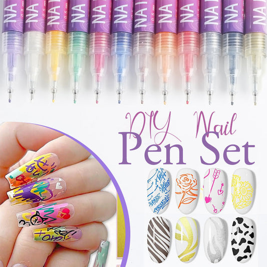 🎁✨ Neglekunstpennsett med 12 farger for kreative design 💅🎨