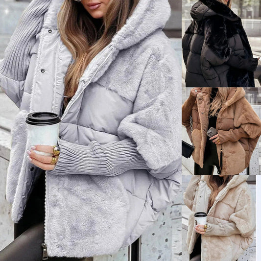 🎁Varmt salg 50 % rabatt⏳Oversized patchwork-pufferjakke med hette for kvinner