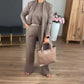Elegant 3-delt sett: lang cardigan, topp og bukse