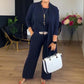 Elegant 3-delt sett: lang cardigan, topp og bukse