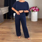 Elegant 3-delt sett: lang cardigan, topp og bukse