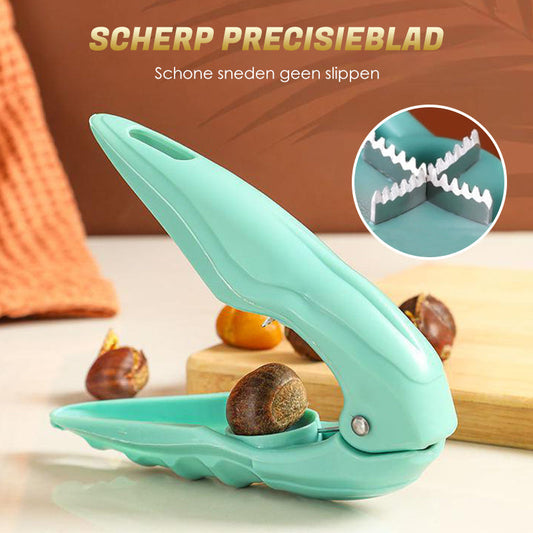 🌰 Multifunksjonell nøtteknekker – sagtannet kniv, sklisikkert grep, 3 farger. Knekk kastanjer, valnøtter og pekannøtter! 🔧✨