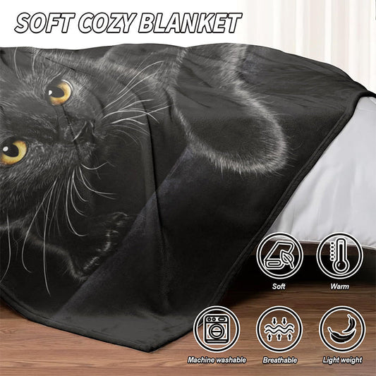 🐱50 % RABATT NÅ! 🔥 Svart katt helårs koselig teppe – ultramyk og varm, perfekt for sofaen og sengen ✨