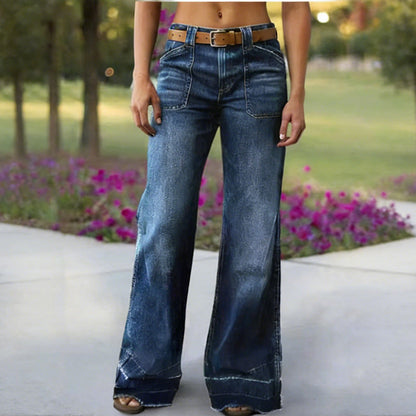 ✨🔥Retro-flarejeans med lommer for kvinner👖