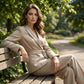 Elegant dress-sett til dame: Blazer med knytebelte og bukse med vide ben