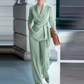 Elegant dress-sett til dame: Blazer med knytebelte og bukse med vide ben