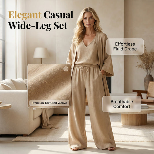 ⏰🎁Elegant sett med vide bukser og cardigan