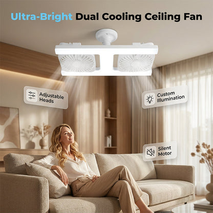 🌬️✨Takvifte med dobbelt hode og LED-lys – moderne design med fjernkontroll til stue og soverom