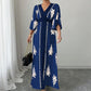 👗Elegant maxi-kjole med V-hals og mønster for kvinner