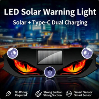 👿 50% RABATT – Bilvarsellys med djeveløyemønster – solar + USB – automatisk av/på – sugekopp – høy synlighet – for nattkjøring