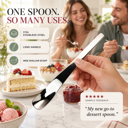 🎁⏰Cuchara de postre de acero inoxidable con mango largo y ergonómico