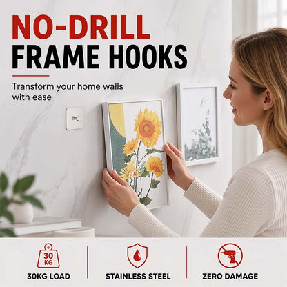 🖼️ Borrfrie opphengskroker i stål – sterkt lim, skåner veggen, tåler tunge bilder. Enkel montering uten søl! ✨🔨
