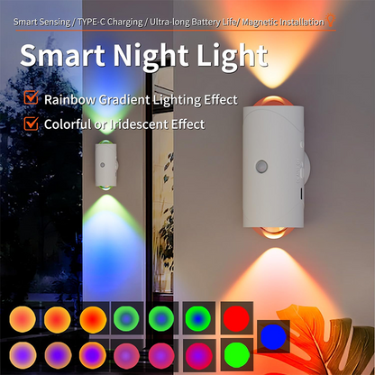 📢📢 50 % rabatt! 🎅 USB-oppladbart LED-nattlys med bevegelsessensor og RGB-fargeskift – Dimbart innelys med magnetfeste