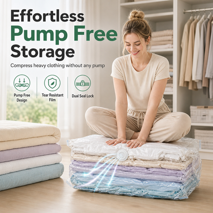 ⏰ 50% RABATT!🔥Supertilbud🔥3D-oppbevaringspose med komprimering på tre sekunder uten vakuumVacuum Compression Storage Bags for Clothes PA and PE Space Saving Sealed Bags for Travel and Home Storage
