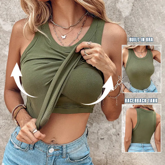 💖Ribbestrikket, elastisk topp med hylle-BH